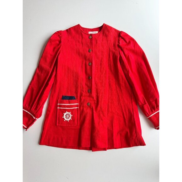 Vintage Girl's BAAL OF CANADA Red Puff Sleeve A-Line Nautical Dress, Size 9-10 - Picture 1 of 11